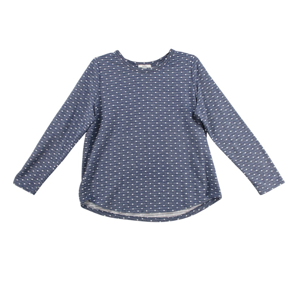 Croft & Barrow Womens Blue White Polka Dot Knit Long Sleeve Top Crew Neck L